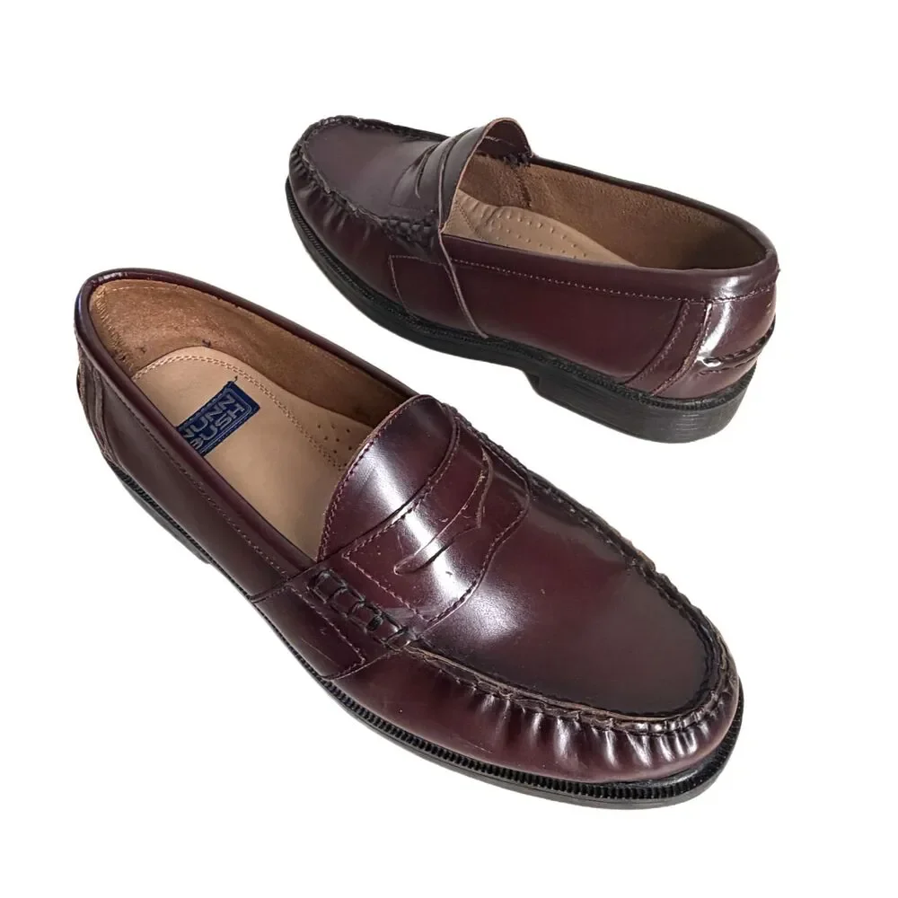 Nunn Bush Shoes 11 W Lincoln Moc Toe Penny Loafers Cordovan Brown Leather NICE!